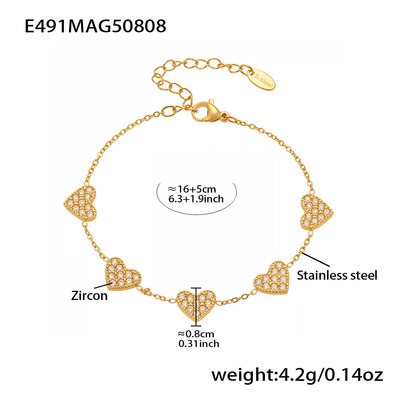 B廠【E491】歐美新款飾品不鏽鋼幾何蝴蝶造型鑲嵌鋯石手鍊鍍18k金飾品 25.08-3