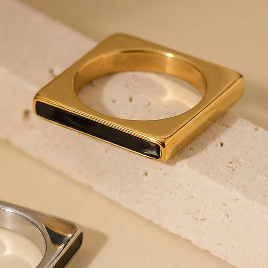 B廠【A332】不鏽鋼方塊滴油幾何戒指 鍍18k金ins歐美時尚輕奢個性氣質食指戒
26.01-1