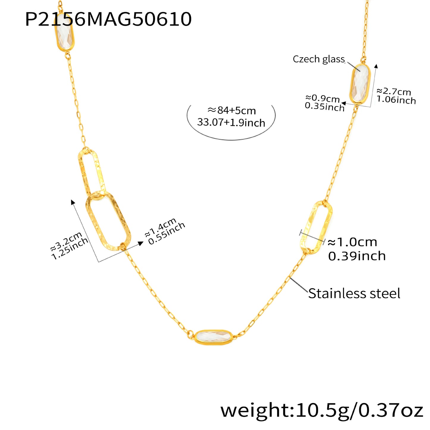B廠【P2156】歐美時尚雙款式戴切面玻璃石項鍊不鏽鋼材質18k真金飾品 25.06-3