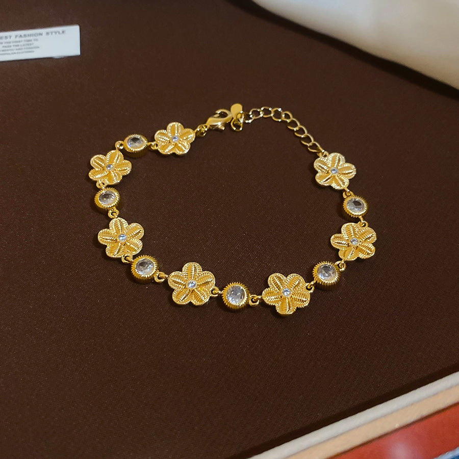 A廠【HB4783】歐美跨境鋯石花朵手鍊時尚簡約百搭氣質手環個性小眾設計感手飾女
 25.10-4