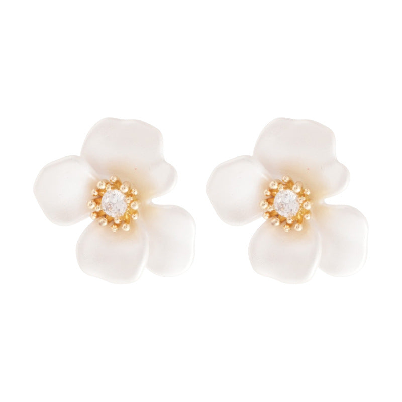 A廠【HE25086】14K真金電鍍925銀針鋯石花朵耳環女法式優雅氣質耳環輕奢高級感耳飾 25.03-1