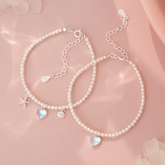 E廠【YC4369SL】S999足銀愛心貝殼手鍊簡約精緻甜美疊戴韓風日常通勤手飾 25.06-4