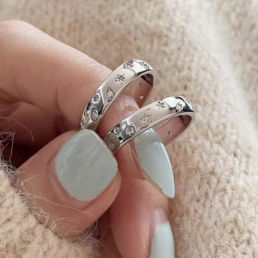 F廠【SR1292】S925純銀韓版時尚微鑲小碎鑽戒指女星星簡約精緻開口指環 25.03-4