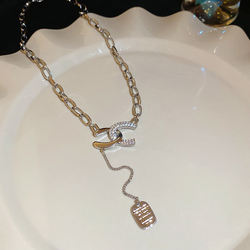 A廠【HN8213】鑲鑽簡約字母項鍊復古小眾時尚氣質百搭鎖骨鏈輕奢高級感頸鍊項鍊 25.02-3