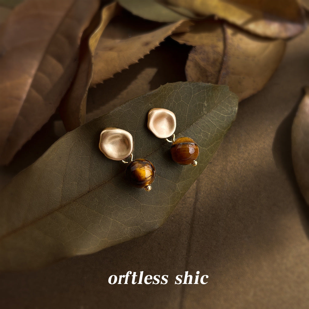 C廠【6994】文藝復古天然石虎眼石925銀針時尚高級感簡約圓形幾何耳環耳環女
25.10-5