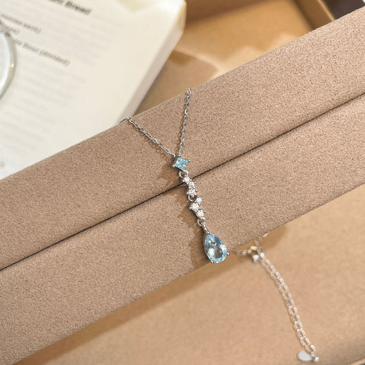 F廠【DQ1622N】S925純銀精緻藍色水滴閃鑽項鍊女高級感爆閃鋯石清冷感鎖骨鏈
 25.10-2