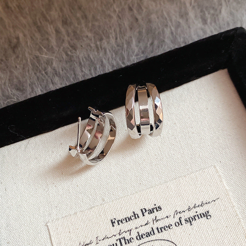 A廠【HE24899】925銀針多層字母C形金屬耳環歐美氣質耳環女時尚百搭耳環小眾高級感 25.02-3