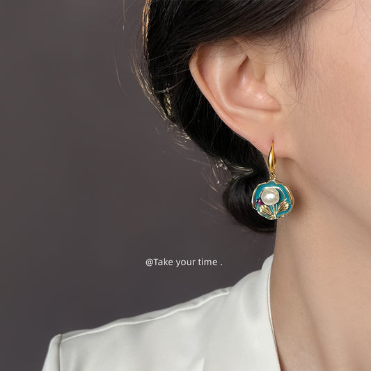 C廠【6550】巴洛克異形淡水珍珠手工彩繪文藝復古民族風油畫質感耳飾耳環 25.08-3