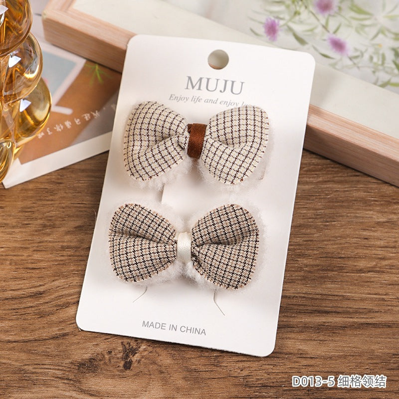 D廠【D013】簡約咖色兒童髮夾毛毛髮卡精美2只對裝鴨嘴夾甜蝴蝶結瀏海夾 24.10-2「D廠-單筆結帳需滿,NT$600出貨(不含運費)」