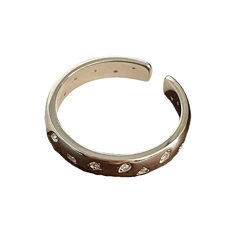 F廠【SR1292】S925純銀韓版時尚微鑲小碎鑽戒指女星星簡約精緻開口指環 25.03-4