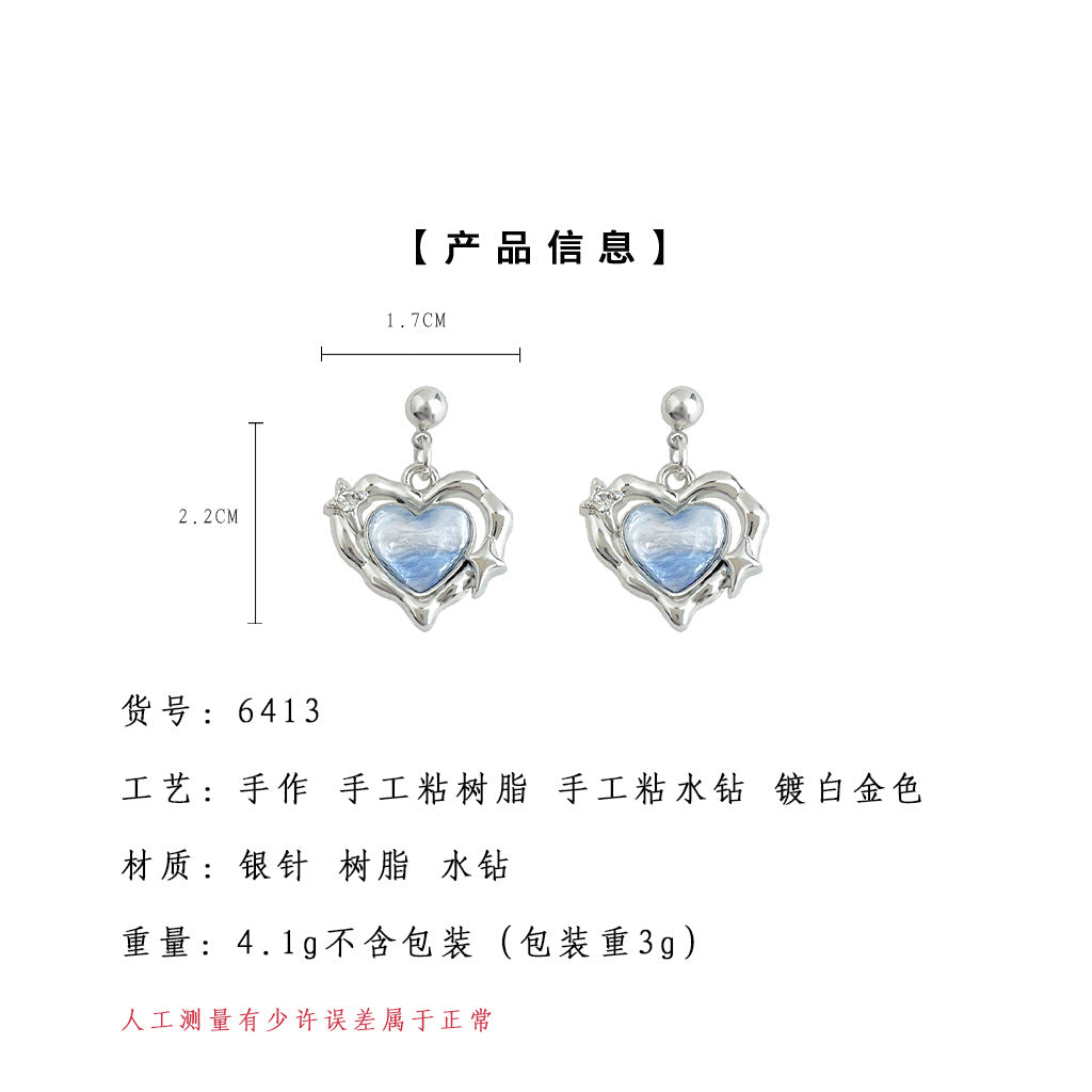 C廠【6413】個性甜酷風漸變色愛心液態耳環 ins新款手工心型耳環飾品 25.07-2