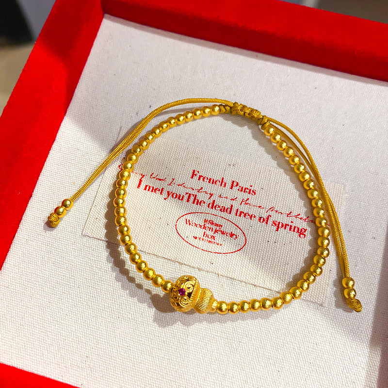 A廠【HB3369】沙金花朵南瓜新年紅繩手鍊輕奢高級感百搭手繩手環時尚氣質手飾 25.01-2