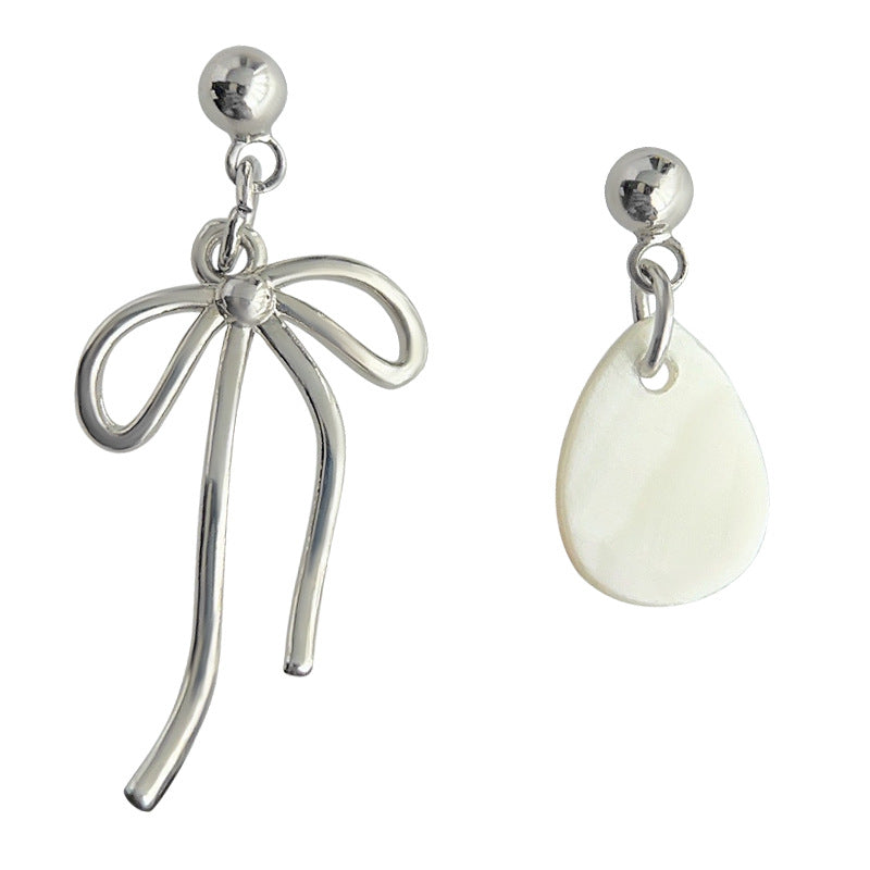 C廠【4171】水滴貝殼~不對稱手工藝設計感蝴蝶結個性ins耳環女網紅色新款耳環 24.05-5