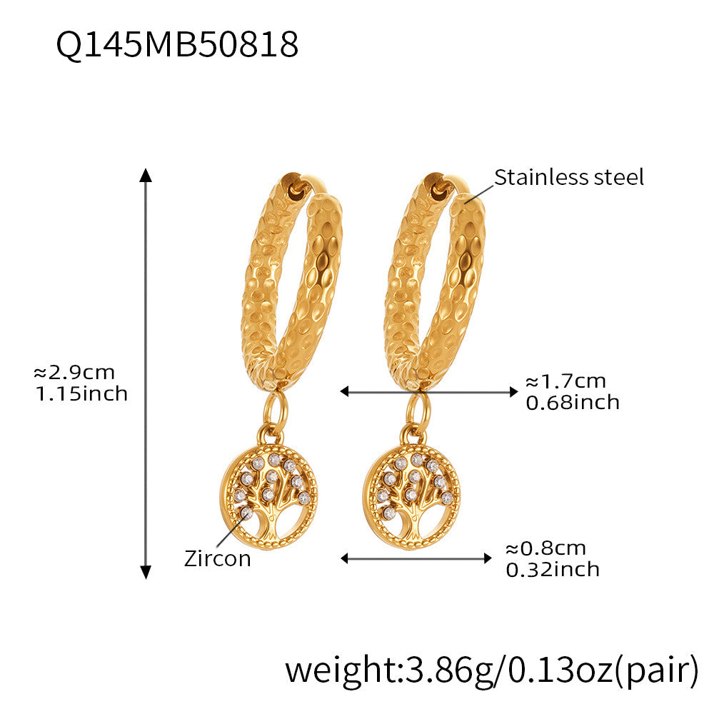 B廠【Q141】跨境新品不鏽鋼生命樹鑲鋯石耳環簡約輕奢風耳環鍍金不掉色 25.08-5