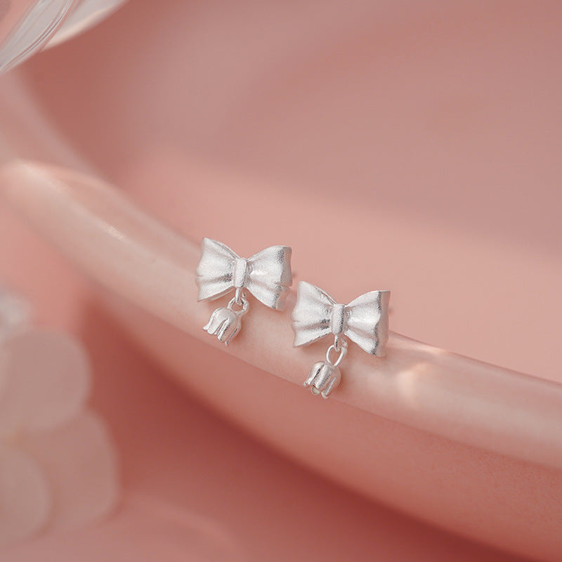 E廠【YC0222N】S999足銀蝴蝶結鈴蘭花四件式甜美文藝鎖骨鏈耳環溫柔首飾 25.07-1