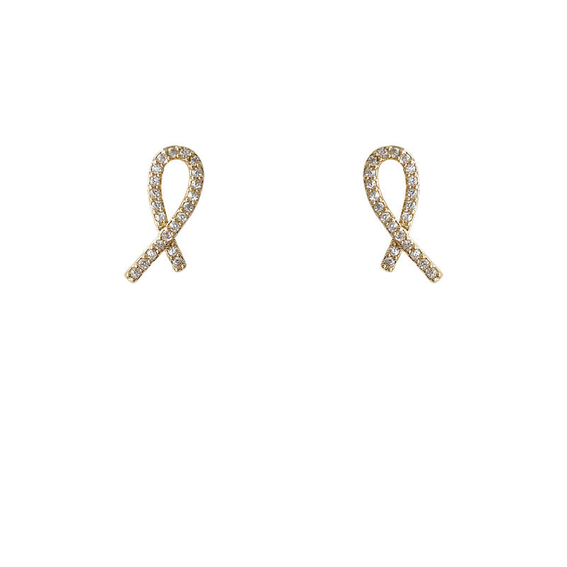 C廠【1773】通勤百搭微鑲鋯石簡約繩結耳環日韓時尚設計感線條蝴蝶結氣質耳飾 24.06-4