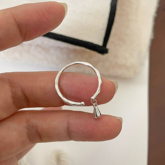 F廠【DQ8329R】S925純銀日韓小眾設計水滴戒指女氣質簡約不規則肌理開口指環
 25.10-2