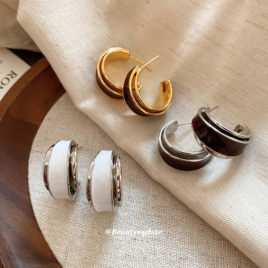 A廠【WE4162】18k真金電鍍925銀針C形滴油雙層耳環歐美時尚簡約耳環小眾設計感耳飾
 25.08-5