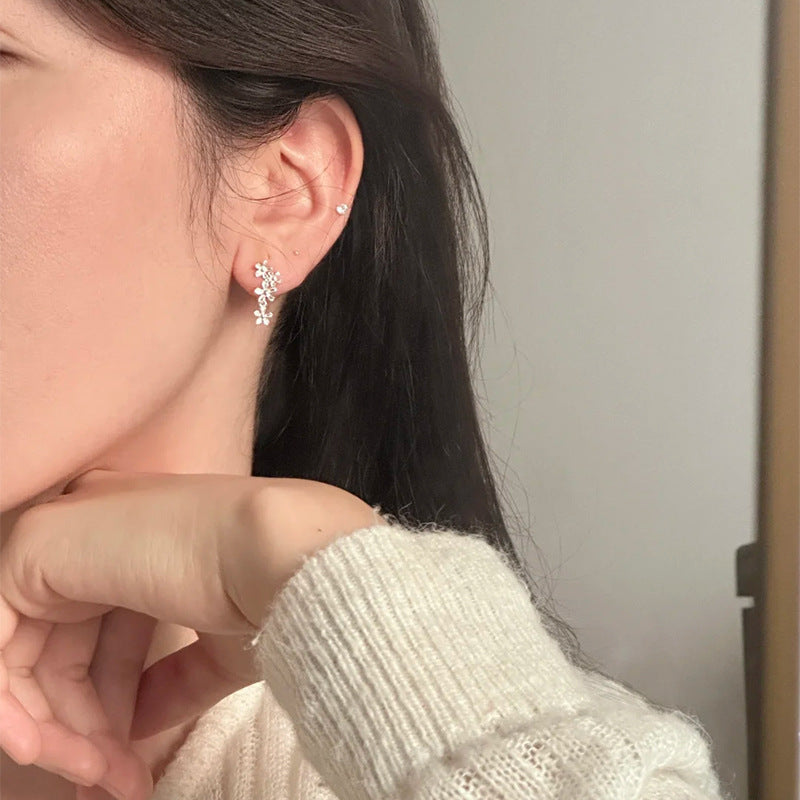 F廠【DQ11154E】足銀999小清新簡約花朵耳環女森系甜美繁花流蘇精緻耳飾 25.05-2