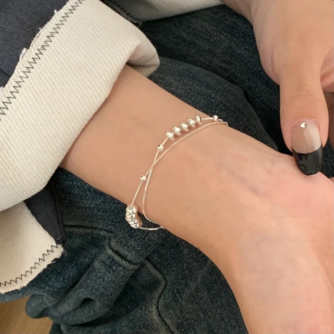 F廠【SB4143】S925純銀韓版小眾雙層飛盤珠手鍊女ins時尚簡約精緻百搭手飾 25.04-2