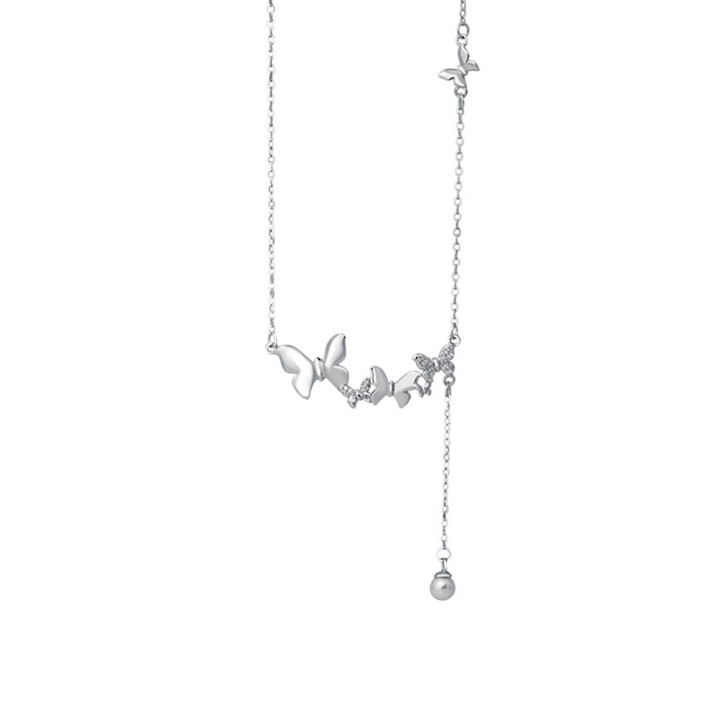 E廠【YC0665N】S999足銀百搭五隻蝴蝶項鍊仙女風簡約高級設計氣質鎖骨鏈 25.03-4