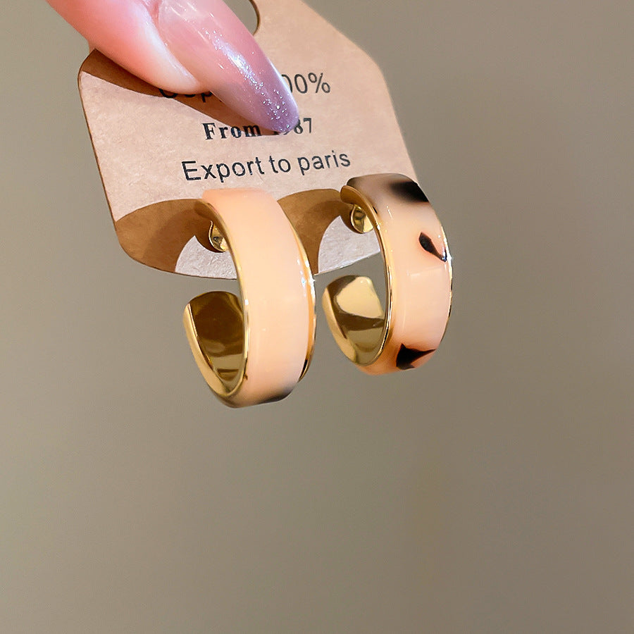 A廠【HE28945】925銀針復古樹脂幾何C形暈染耳環美拉德風耳環個性小眾設計感耳環女
 25.10-3