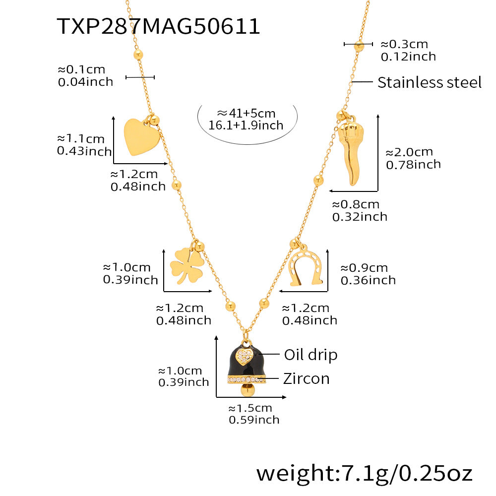 B廠【TXP287】法式浪漫彩釉小鈴鐺愛心幸運草多配件吊墜項鍊手鍊腳鍊套裝 25.06-4