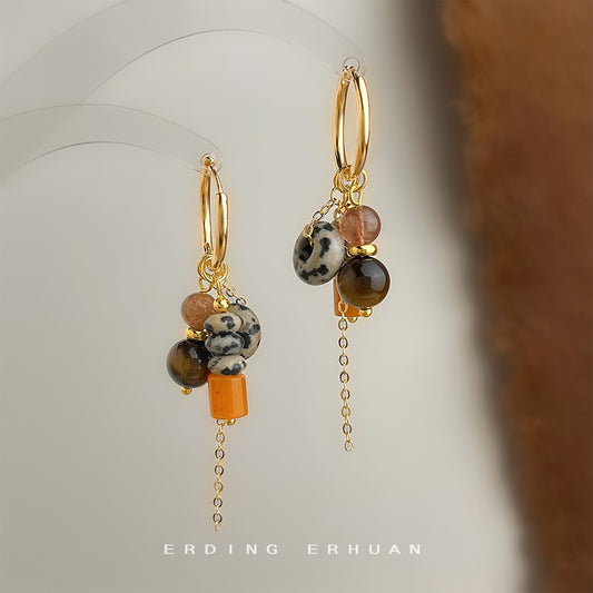 C廠【6942】文藝復古天然石虎眼石手工藝設計感民族風流蘇耳環飾品
 25.10-5