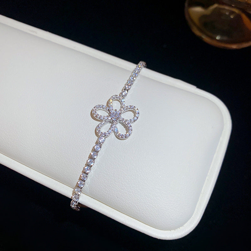 A廠【HB3480】真金電鍍鋯石花朵鏤空手鍊新款簡約時尚氣質手環復古輕奢簡約手飾 25.02-2