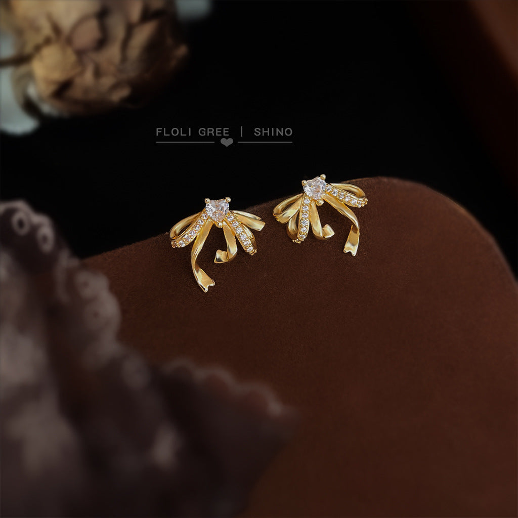 C廠【6953】微鑲鋯石立體飄帶蝴蝶結鋯石925銀針耳環 時尚高級感新款耳飾
 25.10-4