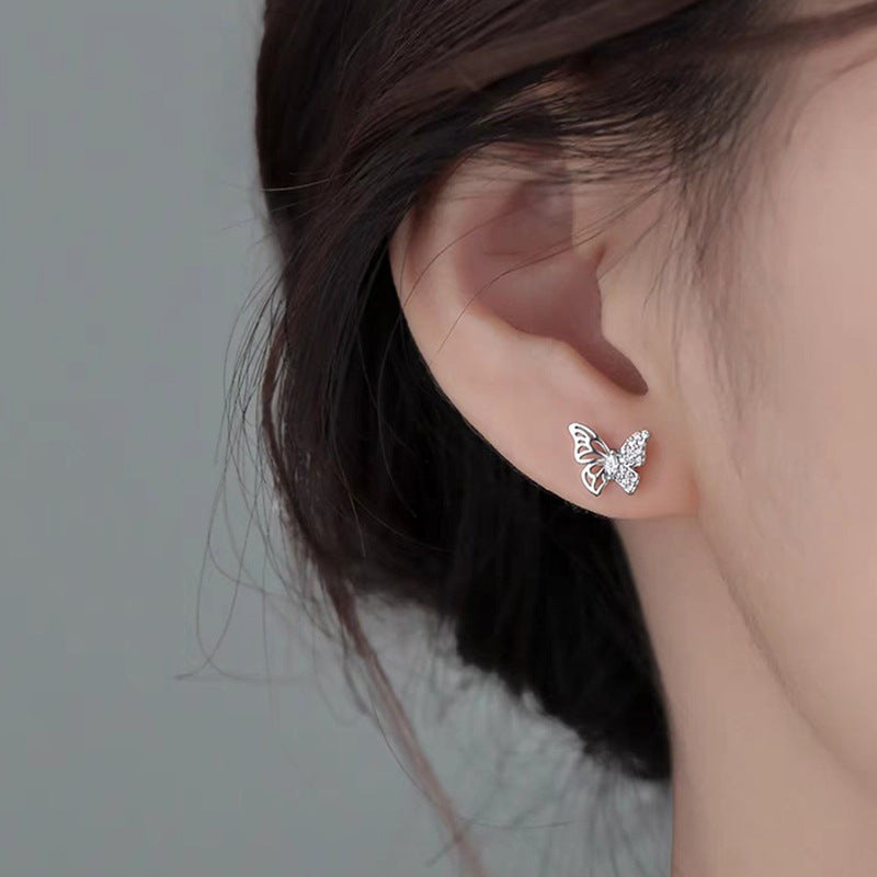 E廠【YC2153E】S999足銀氣質蝴蝶耳環女小眾高級設計甜美清新閨蜜耳飾 24.08-4