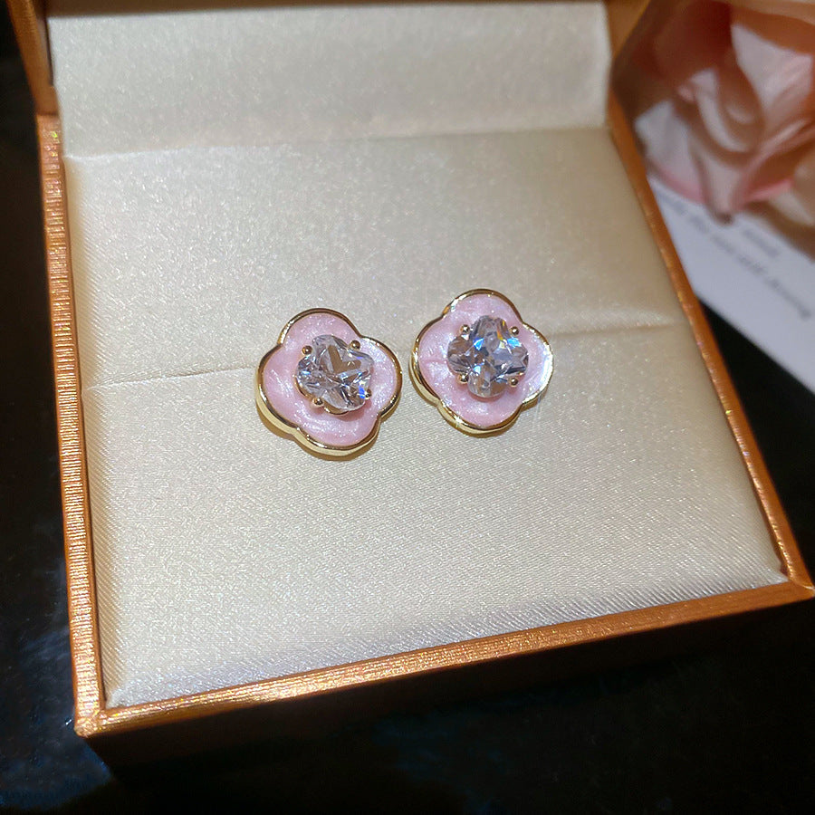 A廠【HE25785】925銀針鋯石滴油花朵耳環法式ins時尚百搭耳環輕奢高級感氣質耳環女 25.04-2