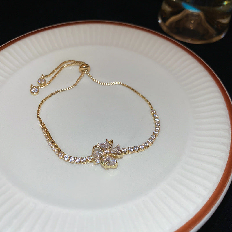 A廠【HB3490】鋯石簡約滿鑽花朵手鍊精緻輕奢氣質手環女新款復古高級感手飾 25.02-2