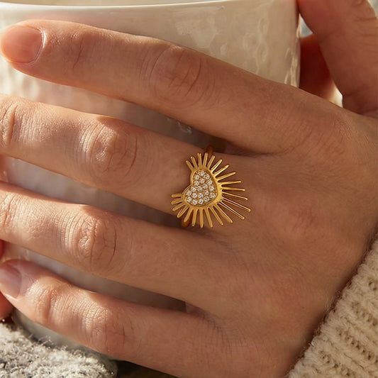 B廠【A038】歐美簡約5A鋯石超閃愛心開口戒指不鏽鋼ins小眾時尚指環鍍18k真金
26.02-1