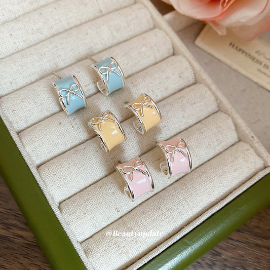 A廠【HE27079】925銀針滴油蝴蝶結C型耳環超仙清新甜美個性百搭耳環小眾高級感耳飾 25.06-2