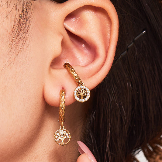 B廠【Q141】跨境新品不鏽鋼生命樹鑲鋯石耳環簡約輕奢風耳環鍍金不掉色 25.08-5