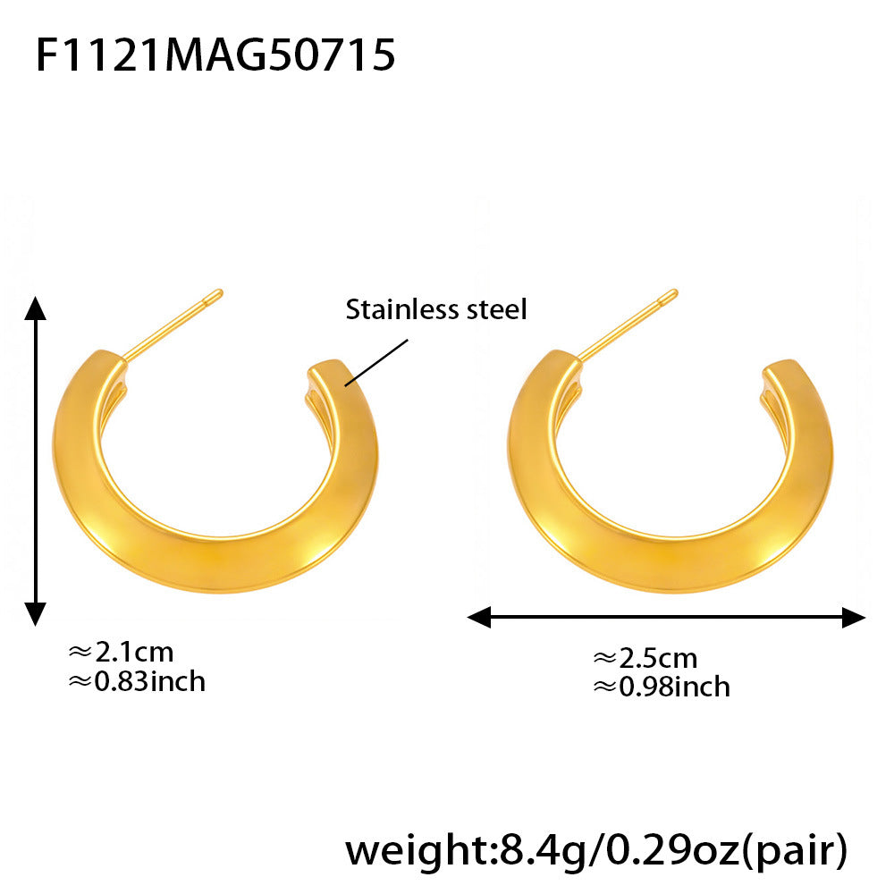 B廠【F1118】不鏽鋼幾何C形多型號拼色耳環耳環18k金百搭個性氣質 25.07-4