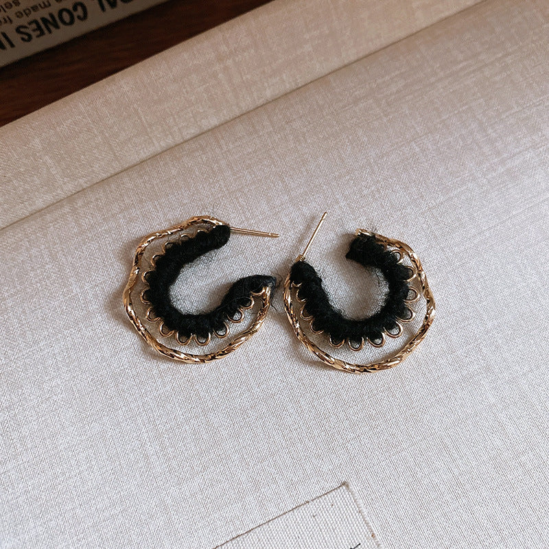 A廠【HE23398】925銀針波浪C形毛線纏繞耳環女小眾百搭耳環時尚氣質耳環輕奢高級感 24.11-2