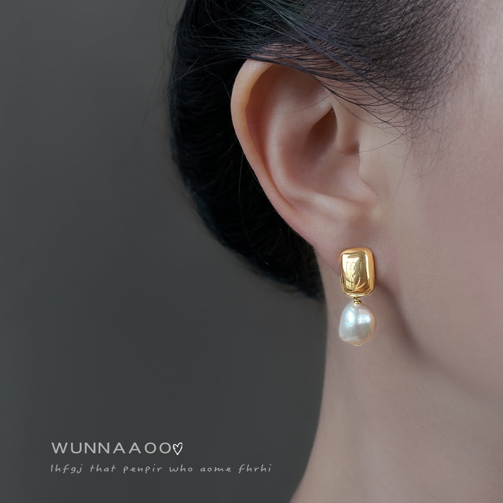C廠【6963】巴洛克淡水珍珠不規則異形時尚通勤簡約手工耳環女鍍14K 新款耳環
 25.10-4