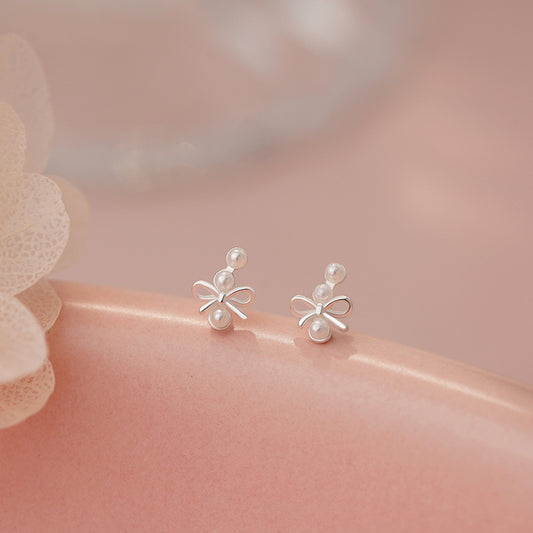 E廠【YC2172E】S925純銀蝴蝶結珍珠耳環韓風小眾溫柔風精緻風文藝耳飾 25.05-2