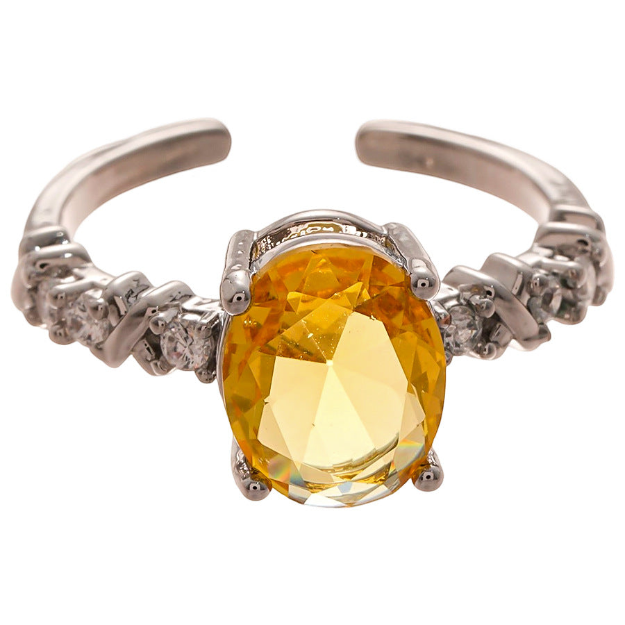 A廠【HR2474】鋯石橢圓形開口戒指女小眾設計氣質食指戒復古輕奢高級感指環手飾 25.03-4