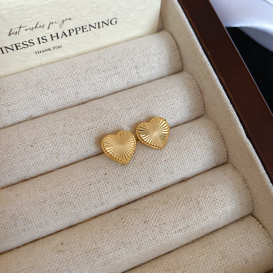 A廠 【HE26512】925銀針褶皺橫紋愛心耳環歐美簡約復古耳環輕奢高級感耳飾設計感小眾 25.05-4