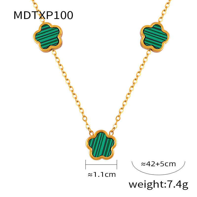 B廠【F100-E100-P100】田園風小清新鈦鋼花朵配件手鍊白海貝亞克力耳環簡約項鍊套裝 24.03-4