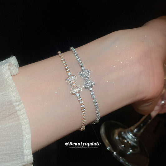 A廠【HB4402】超閃鋯石蝴蝶結吊墜卡扣手鍊歐美優雅氣質手環精緻輕奢高級感手飾 25.08-2