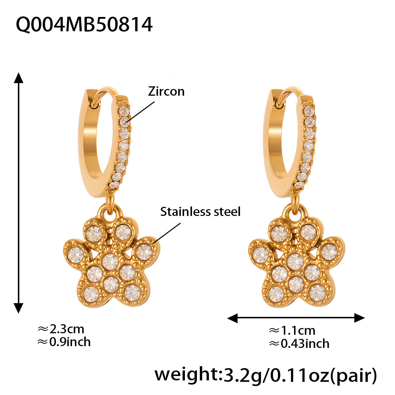 B廠【Q001】跨境飾品不鏽鋼5A鋯石滿鑽耳環鍍18k真金時尚百搭耳飾組合 25.08-5