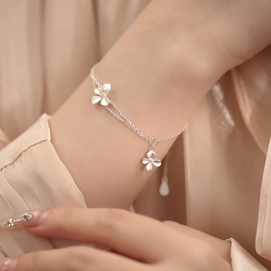 F廠【DQ0448S】S925純銀冷淡風氣質梔子花雙層手鍊女輕奢高級感精緻花朵手飾 25.04-4