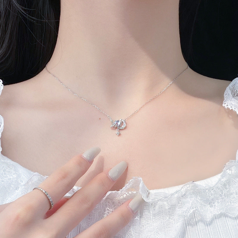 E廠【YC1690N】S999足銀星月蝴蝶結項鍊新款氣質小眾清新高級設計鎖骨鏈 24.10-4