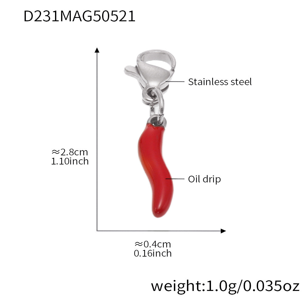 B廠【TXP266】不銹鋼材質紅辣椒四葉花吊墜項鍊手鍊套裝DIY鍍18k金不掉色 25.06-1