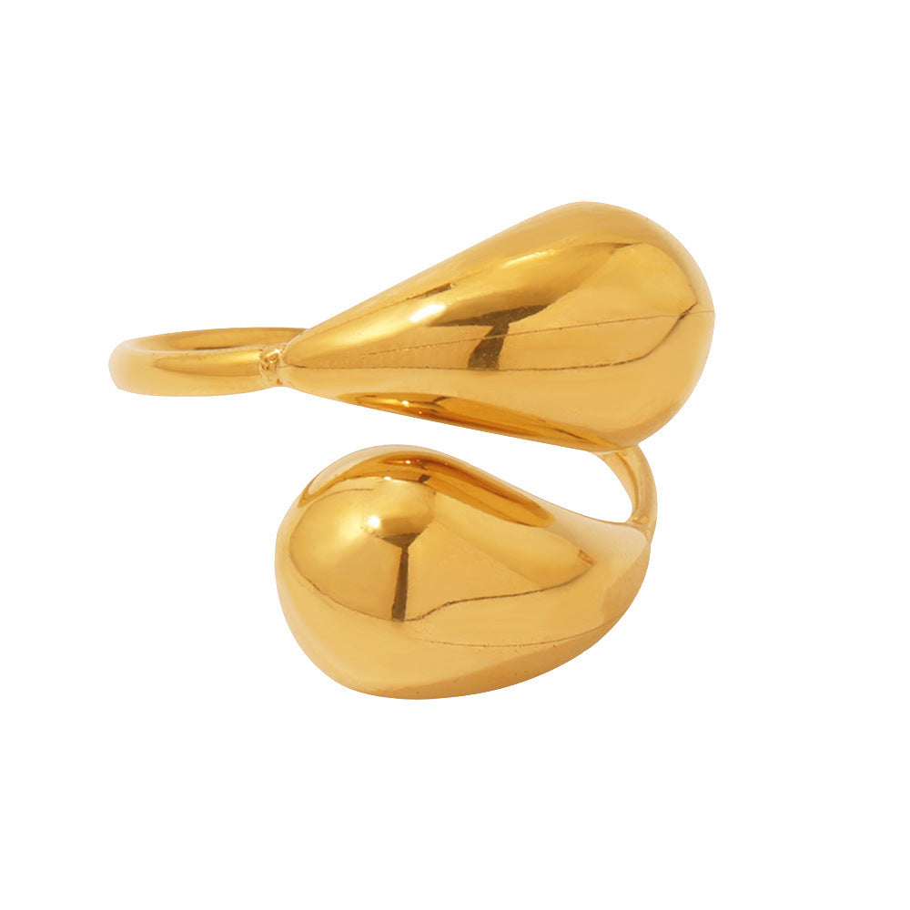 B廠【A027】不鏽鋼空心開口逗號水滴戒指尾戒鍍18K真金不掉色手飾 25.04-1