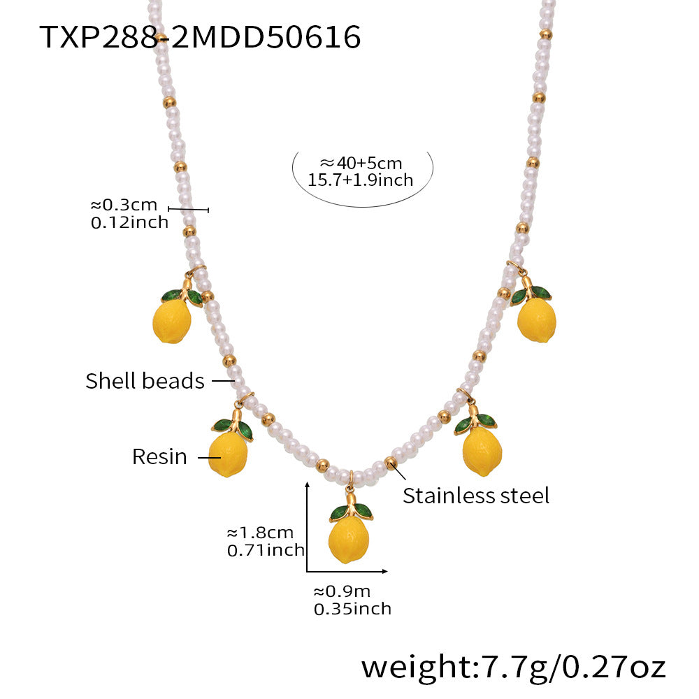 B廠【TXP288】歐美飾品不鏽鋼貝珠串珠項鍊小檸檬檸檬吊墜DIY多配件 25.06-3